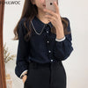 2023 Spring Women Cute Sweet Peter Pan Collar Tops Blusas Japanese Style Preppy Girls Solid Single Breasted Button Shirts Blouse