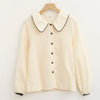 2023 Spring Women Cute Sweet Peter Pan Collar Tops Blusas Japanese Style Preppy Girls Solid Single Breasted Button Shirts Blouse