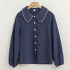 2023 Spring Women Cute Sweet Peter Pan Collar Tops Blusas Japanese Style Preppy Girls Solid Single Breasted Button Shirts Blouse