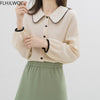 2023 Spring Women Cute Sweet Peter Pan Collar Tops Blusas Japanese Style Preppy Girls Solid Single Breasted Button Shirts Blouse