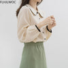2023 Spring Women Cute Sweet Peter Pan Collar Tops Blusas Japanese Style Preppy Girls Solid Single Breasted Button Shirts Blouse