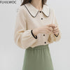 2023 Spring Women Cute Sweet Peter Pan Collar Tops Blusas Japanese Style Preppy Girls Solid Single Breasted Button Shirts Blouse