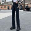 2022 Spring Women Jeans Black Flare Pants Front Side Slit Leg High Waisted Bell Bottom Jeans Full Length Denim Clothes