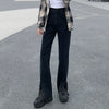 2022 Spring Women Jeans Black Flare Pants Front Side Slit Leg High Waisted Bell Bottom Jeans Full Length Denim Clothes
