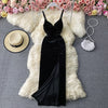 2022 Spring Women Velvet Suspender Bra Dress Slim Show Atmosphere Celebrity Temperament Split Virtual Party Clothing