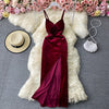 2022 Spring Women Velvet Suspender Bra Dress Slim Show Atmosphere Celebrity Temperament Split Virtual Party Clothing