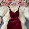 2022 Spring Women Velvet Suspender Bra Dress Slim Show Atmosphere Celebrity Temperament Split Virtual Party Clothing