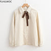 2023 Spring Women's Chic Cute Bow TIe Tops Preppy Style Vintage Japaneses Korea Design Button Elegant Formal Shirts Blouses