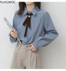 2023 Spring Women's Chic Cute Bow TIe Tops Preppy Style Vintage Japaneses Korea Design Button Elegant Formal Shirts Blouses
