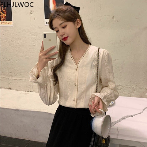 2023 Spring Women's Cute Chic Tops Preppy Style Vintage Japanese Korea Design Button Elegant Formal Shirts Blouses