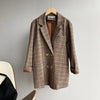 2023 Spring Women's Jacket Autumn Retro Plaid Double-Breasted Lady Suit Korea Slim Long Sleeve  Female Coat Casual Blazers