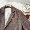 2023 Spring Women's Jacket Autumn Retro Plaid Double-Breasted Lady Suit Korea Slim Long Sleeve  Female Coat Casual Blazers