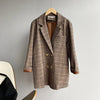 2023 Spring Women's Jacket Autumn Retro Plaid Double-Breasted Lady Suit Korea Slim Long Sleeve  Female Coat Casual Blazers