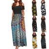 Spring and Autumn  Leisure  Printed Long Skirt Women's Off Shoulder Temperament Slim Dress