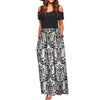 Spring and Autumn  Leisure  Printed Long Skirt Women's Off Shoulder Temperament Slim Dress