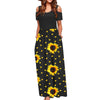 Spring and Autumn  Leisure  Printed Long Skirt Women's Off Shoulder Temperament Slim Dress