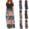 Spring and Autumn  Leisure  Printed Long Skirt Women's Off Shoulder Temperament Slim Dress