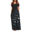 Spring and Autumn  Leisure  Printed Long Skirt Women's Off Shoulder Temperament Slim Dress