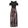 Spring and Autumn  Leisure  Printed Long Skirt Women's Off Shoulder Temperament Slim Dress