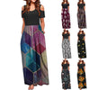 Spring and Autumn  Leisure  Printed Long Skirt Women's Off Shoulder Temperament Slim Dress