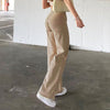 2022 Straight Baggy Pants Solid Khaki Jeans for Women Pockets High Waisted Mom Jeans Streetwear Black White Brown