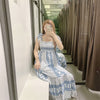 2022  Straps Print Summer Dress Women Backless Pleated Party  Wom Vintage Ruffle Midi Dresses Dress Woman Straps Top Mujer top t