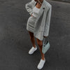 2023 Stylish Chic Houndstooth Gray Plaid Oversized Suit Women Double Breasted Pockets Long Texture Blazers With Buttons