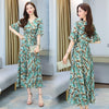 2023 Summer Beach Boho Maxi Dress for Women V-neck Pink Floral Printed Short Sleeve Women Chiffon Long Dresses Party Vestidos