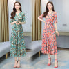 2023 Summer Beach Boho Maxi Dress for Women V-neck Pink Floral Printed Short Sleeve Women Chiffon Long Dresses Party Vestidos