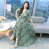 2023 Summer Beach Boho Maxi Dress for Women V-neck Pink Floral Printed Short Sleeve Women Chiffon Long Dresses Party Vestidos