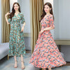 2023 Summer Beach Boho Maxi Dress for Women V-neck Pink Floral Printed Short Sleeve Women Chiffon Long Dresses Party Vestidos