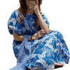 2022 Summer Beach Resort Style Bubble Sleeve care machine design large open back leaf print dress