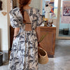 2022 Summer Beach Resort Style Bubble Sleeve care machine design large open back leaf print dress