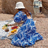 2022 Summer Beach Resort Style Bubble Sleeve care machine design large open back leaf print dress