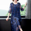 2022 Summer Blue Jacquard Mulberry Silk Maxi Dress Spring Casual Loose 3XL Plus Size Midi Dress Elegant Bodycon Party Vestidos