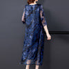 2022 Summer Blue Jacquard Mulberry Silk Maxi Dress Spring Casual Loose 3XL Plus Size Midi Dress Elegant Bodycon Party Vestidos