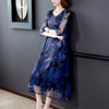 2022 Summer Blue Jacquard Mulberry Silk Maxi Dress Spring Casual Loose 3XL Plus Size Midi Dress Elegant Bodycon Party Vestidos