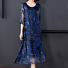 2022 Summer Blue Jacquard Mulberry Silk Maxi Dress Spring Casual Loose 3XL Plus Size Midi Dress Elegant Bodycon Party Vestidos