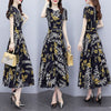 2022 Summer Boho Beach Maxi Dress for Women  Vacation Print O-neck Short Sleeve Dress Elegant Red Floral Chiffon Vestidos