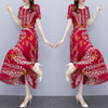 2022 Summer Boho Beach Maxi Dress for Women  Vacation Print O-neck Short Sleeve Dress Elegant Red Floral Chiffon Vestidos