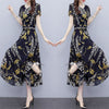 2022 Summer Boho Beach Maxi Dress for Women  Vacation Print O-neck Short Sleeve Dress Elegant Red Floral Chiffon Vestidos