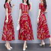 2022 Summer Boho Beach Maxi Dress for Women  Vacation Print O-neck Short Sleeve Dress Elegant Red Floral Chiffon Vestidos