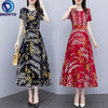 2022 Summer Boho Beach Maxi Dress for Women  Vacation Print O-neck Short Sleeve Dress Elegant Red Floral Chiffon Vestidos