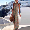 2023 Summer Boho Floral Print Long Party Dress Women Elegant Halter Sleeveless Maxi Dress Spring Backless Hollow Out Dresses 2XL