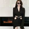 2022 Summer Casual Party Skirt Suits Woman Korean Y2k Elegant Two Piece Set Black Long Sleeve Coat Hollow Out Mini Skirt