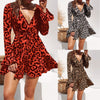 2022 Summer Chiffon Dress Women Leopard Print Boho Beach Dresses Casual Ruffle Long Sleeve A-line Mini Party Dress Vestidos