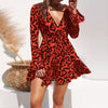 2022 Summer Chiffon Dress Women Leopard Print Boho Beach Dresses Casual Ruffle Long Sleeve A-line Mini Party Dress Vestidos