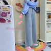 2022 Summer Cute Heart Pants Female Women's Jeans Boyfriend Embroidery Jeans High Waist Kawaii Jeans Cool Stright Trousers Girl