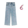 2022 Summer Cute Heart Pants Female Women's Jeans Boyfriend Embroidery Jeans High Waist Kawaii Jeans Cool Stright Trousers Girl