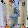 2022 Summer Cute Heart Pants Female Women's Jeans Boyfriend Embroidery Jeans High Waist Kawaii Jeans Cool Stright Trousers Girl